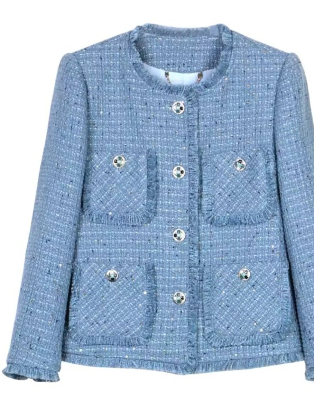 new style fashionable, elegant and high-end blue tweed jacket with ladylike temp